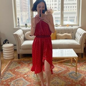 House of Harlow red one shoulder summer float dress. Thigh slit.